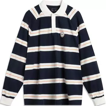 Li-Ning Comfortable Breathable Striped Casual Long Sleeve Polo Shirt Men tops Deep-Navy-Blue APLU267-1 L