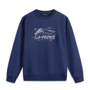 Li-Ning Comfortable Casual Loose Simple Round Neck Pullover Sweatshirt Unisex Sweatshirt Deep-Blue AWDV247-5 S