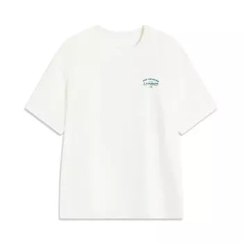 Li-Ning Comfortable Casual Minimalist Letter Print Round Neck Pullover Short Sleeve T-Shirt Men Tops Off-White AHSV233-1 M