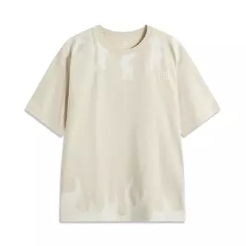 Li-Ning Comfortable Casual Moisture-Wicking Round Neck Pullover Letter Loose Short Sleeve T-Shirt Men Tops Beige AHSU827-1 XL