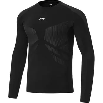 Li-Ning Comfortable Casual Round Neck Pullover Spliced Slim Fit Long Sleeve Fitness Shirt Men tops Black AUDU007-1 M