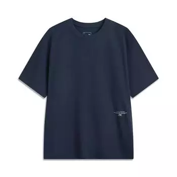 Li-Ning Comfortable Casual Simple Moisture-Wicking Printed Drop-Shoulder Loose Short Sleeve T-Shirt Unisex Tops Deep-Dark-Blue AHSV177-4 S