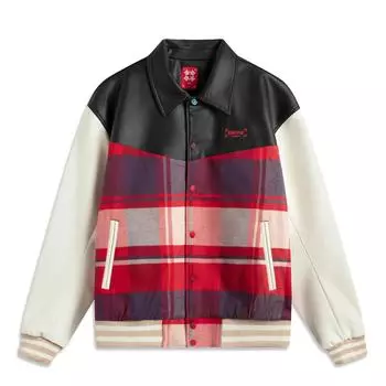 Li-Ning Comfortable Casual Simple Polo Neck Loose Single Breasted Long Sleeve Cotton Jacket Men Jacket Red Plaid AJMV045-1 S