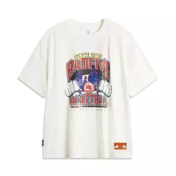 Li-Ning Comfortable Casual Simple Round Neck Pullover Loose Letter Print Short Sleeve T-Shirt Men Tops Off-White AHSU417-2 S