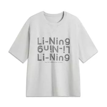 Li-Ning Comfortable Casual Simple Round Neck Pullover Breathable Short Sleeve T-Shirt Unisex Tops Flower-Gray Water-Drop-Gray AHSV253-3 S