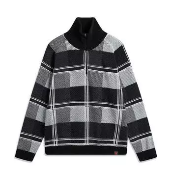 Li-Ning Comfortable Casual Simple Stand Collar Versatile Long Sleeve Knit Top Men tops Black White AMBV177-3 M