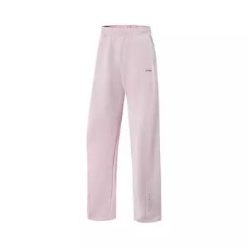 Li-Ning Comfortable Casual Simple Straight Leg Mid Rise Knitted Sports Pants Women bottoms Nude-Pink AKLV720-2 XS