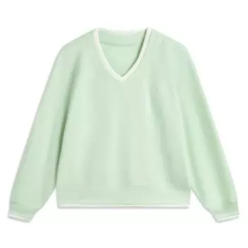 Li-Ning Comfortable Casual Simple V-Neck Pullover Loose Long Sleeve Sweatshirt Women sweatshirt Ice-Green AWDV886-3 XS