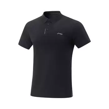 Li-Ning Comfortable Casual Simple Versatile Breathable Solid Color Short Sleeve Polo Shirt Men tops Black APLV575-1 3XL