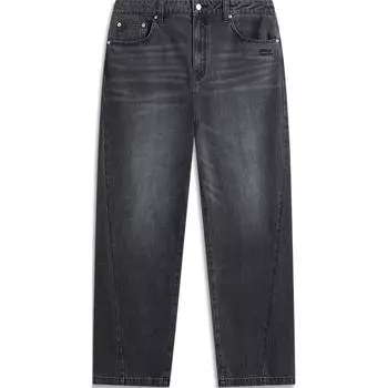 Li-Ning Comfortable Casual Solid Color Mid-Rise Zipper Simple Straight Leg Jeans Men jeans Graphite-Gray AJQU175-3 XL