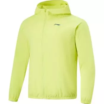 Li-Ning Comfortable Casual Water-Resistant Three-Dimensional Cut Fleece Lined Hooded Zipper Windbreaker Men Outerwear Yellow Green AFDU089-9 XL