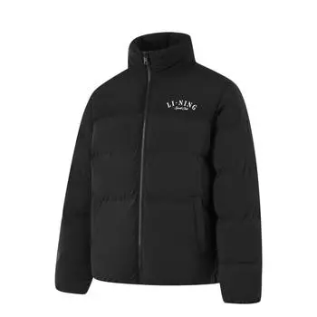Li-Ning Comfortable Cold-Resistant Casual Short Down Jacket With Letter Zipper Stand Collar Men Jackets Black AYMU119-1 M