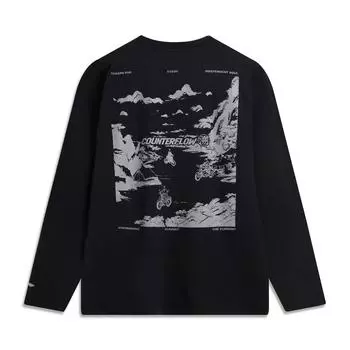 Li-Ning Comfortable Letter Print Loose Round Neck Long Sleeve T-Shirt Men tops ATLV215-4 S