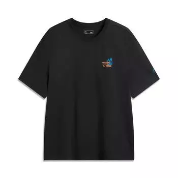 Li-Ning Comfortable Letter Print Round Neck Loose Short Sleeve T-Shirt Men Tops Black AHSV365-1 S