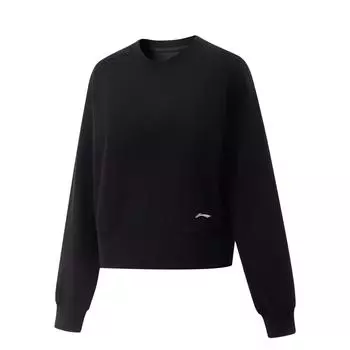 Li-Ning Comfortable Loose Fit Drop Shoulder Simple Versatile Solid Color Crew Neck Pullover Sweatshirt Women sweatshirt Black AWDV508-5 S
