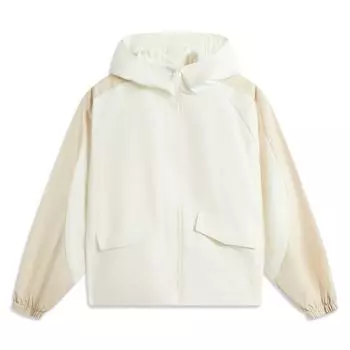 Li-Ning Comfortable Minimalist Color-Block Zipper Casual Hooded Windbreaker Women Outerwear Off-White AFDV972-1 M