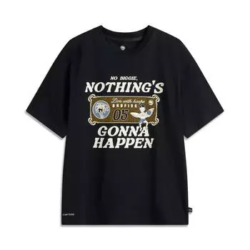 Li-Ning Comfortable Minimalist Loose Fit Drop Shoulder Letter Print Short Sleeve T-Shirt Men Tops Black AHSV213-5 M