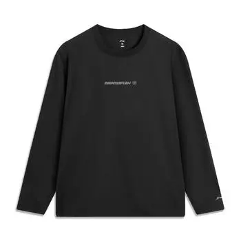 Li-Ning Comfortable Quick-Drying Skin-Friendly Cool Loose Round Neck Pullover Long Sleeve T-Shirt Men Tops Black ATLV089-5 S