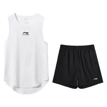 Li-Ning Comfortable Round Neck Pullover Simple Top Breathable Versatile Fashion Five-Point Shorts Casual Sports Suit AAPV157-1+YVSV021-1 M