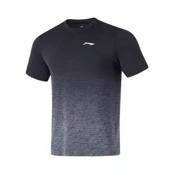 Li-Ning Comfortable Simple Breathable Outdoor Casual Fitness Short Sleeve T-Shirt Men Tops Black Water-Droplet-Gray-Gradient AHSU817-1 M