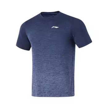 Li-Ning Comfortable Simple Breathable Outdoor Casual Fitness Short Sleeve T-Shirt Men Tops Deep-Navy-Blue Sky-Blue-Gradient AHSU817-3 M