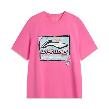 Li-Ning Comfortable Simple Letter Round Neck Breathable Versatile Loose Short Sleeve T-Shirt Men Tops Energy-Pink Square ATSV507-9 3XL
