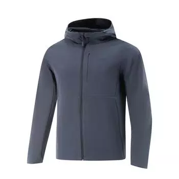 Li-Ning Comfortable Simple Solid Color Hooded Zipper Casual Quick-Dry Sports Windbreaker Men Outerwear Navy-Blue AFDV757-5 L