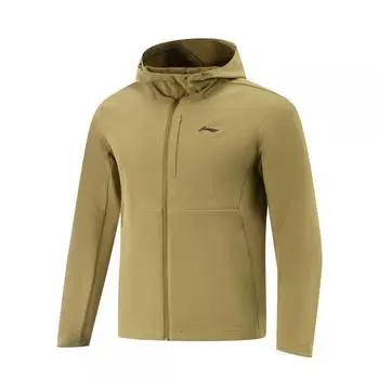 Li-Ning Comfortable Simple Solid Color Hooded Zipper Casual Quick-Dry Sports Windbreaker Men Outerwear Yellow Walnut-Brown AFDV757-3 M