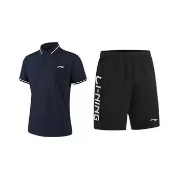 Li-Ning Comfortable Simple Solid Color Short Sleeve Fashion Quick-Dry Shorts Casual Sports Set Unisex sets YPLT041-2+YKSV115-1 M