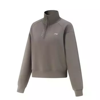 Li-Ning Comfortable Simple Stand Collar Versatile Loose Solid Color Drop Shoulder Long Sleeve Sweatshirt Women sweatshirt AWDV510-4 S