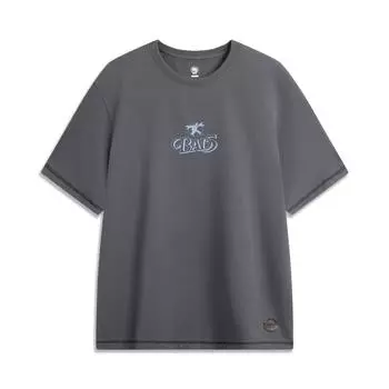 Li-Ning Comfortable Simple Versatile Loose Letter Print Short Sleeve T-Shirt Men Tops Black Pine-Grey AHSVB79-2 S
