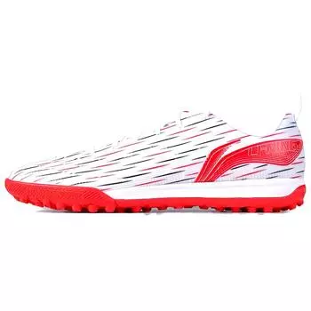 Li-Ning Comfortable Trendy TF (Rubber Studs) Artificial Turf PU Non-Slip Wear-Resistant Soccer Shoes Men Soccer Shoes White Red ASFU061-4 39