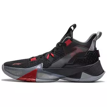 Li-Ning Comfortable Versatile Synthetic Leather TPU Shock Absorbing Wear Resistant Mid Top Basketball Shoes Men Sneakers Black Red ABPU055-2 39