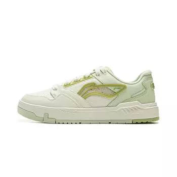 Li Ning Common 80s Удобная Модная Универсальная Классическая Прочная Нескользящая Дышащая Обувь для Скейтбординга с Низким Верхом Женские кроссовки Молочно-Белый Зеленый AGCV052-5 35