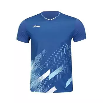Li-Ning Competition Day Series Summer Quick-Dry Comfortable Stylish Short Sleeve Badminton Shirt Men tops Ceramic-Blue AAYV043-4 L