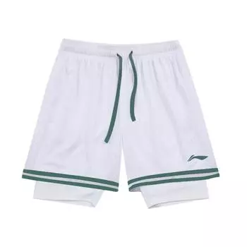 Li Ning Competition Print Fake Two Piece Sports Shorts Men Shorts White YAPU011-3 M