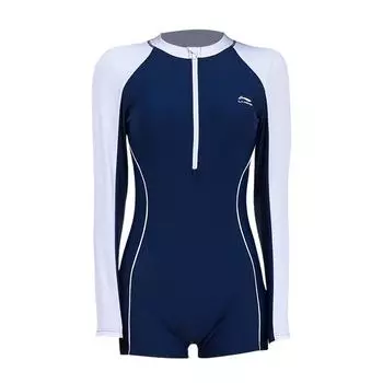Li-Ning Conservative Sun Protection UPF50+ Zippered Soft Chlorine Resistant Long Sleeve Swimwear Women Swimwear Blue White LSYV516-1 M