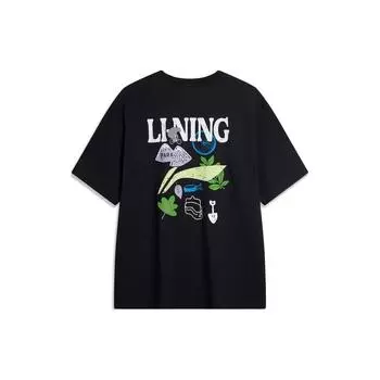 Li-Ning Cool Tea T Быстросохнущая освежающая антибактериальная уличная повседневная футболка с круглым вырезом и коротким рукавом с заниженной линией плеч унисекс топы черного цвета AHSU667-2 L
