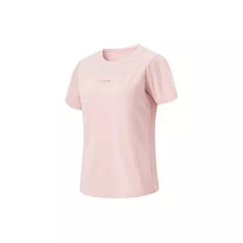 Li-Ning Cool Tea T Быстросохнущая удобная однотонная спортивная повседневная трикотажная футболка с коротким рукавом с круглым вырезом для женщин, топы светло-бежевого и розового цвета ATSU632-5 XXL