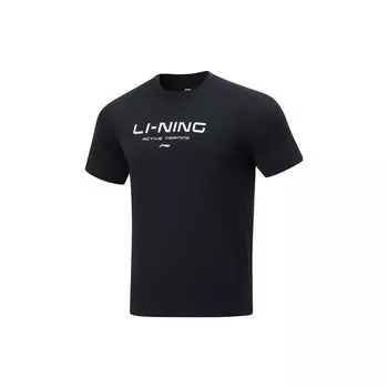 Li Ning Cool Tea T Быстросохнущий повседневный топ с логотипом и буквенным принтом, круглый вырез, трикотажная спортивная футболка с коротким рукавом, мужские топы, черный цвет ATSU589-1 S