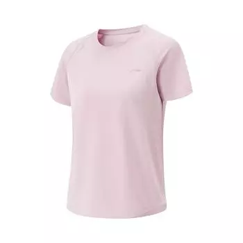 Li Ning Cool Tea T Удобная Повседневная Простая Универсальная Футболка с Круглым Вырезом и Коротким Рукавом Женская Футболка Молочно-Каменно-Розовая ATSV594-2 S