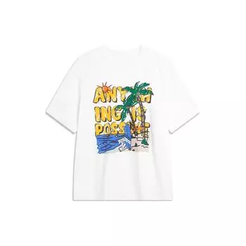 Li-Ning Cooling Breathable Round Neck Printed Letter Удобная футболка с коротким рукавом для мужчин, топы, стандартный белый цвет AHSU707-2 XXL