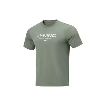 Li Ning Cooling Tea T быстросохнущая повседневная футболка с логотипом и буквенным принтом, круглая горловина, трикотажная спортивная футболка с коротким рукавом, мужские топы светло-дымчато-зеленого цвета ATSU589-4 3XL