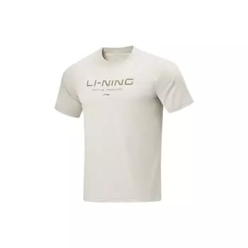 Li Ning Cooling Tea T Быстросохнущий повседневный топ с логотипом и буквенным принтом, круглый вырез, трикотажная спортивная футболка с коротким рукавом, мужские топы светло-желтого и серого цвета ATSU589-3 S
