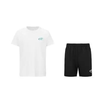 Li-Ning Creative Logo Solid Color Breathable Cool Short Sleeve T-Shirt Loose Fit Casual Sports Set Unisex Tops, Bottoms ATSV607-2+AKSV675-1 M