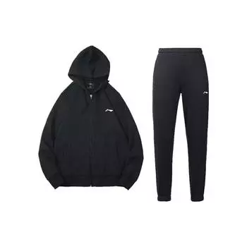 Li-Ning Cute Bear Letter Print Sweatshirt And Straight Leg Casual Pants Set Men Sweatshirt And Pants Set Black YWDT349-1+AKLT805-1 XL
