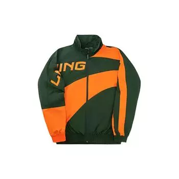 Li Ning цветной блок фирменный принт логотип молния воротник стойка куртка унисекс куртка зеленый AJDQ133-2 M