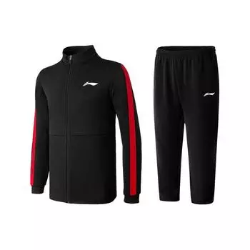 Li-Ning Цветной блок, прямой кардиган, толстовка и прямые длинные брюки, комплект унисекс, толстовка, черный AWEU005-1 XL