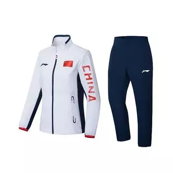Li Ning цветной блок топ на молнии с воротником и буквенным принтом прямые эластичные брюки повседневный спортивный костюм унисекс синий белый AYYT001-1+AYKT125-1