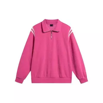 Li-Ning Цветной блок воротник поло свободный короткий повседневный свитшот женский свитшот ярко-розовый AWDU040-2 S